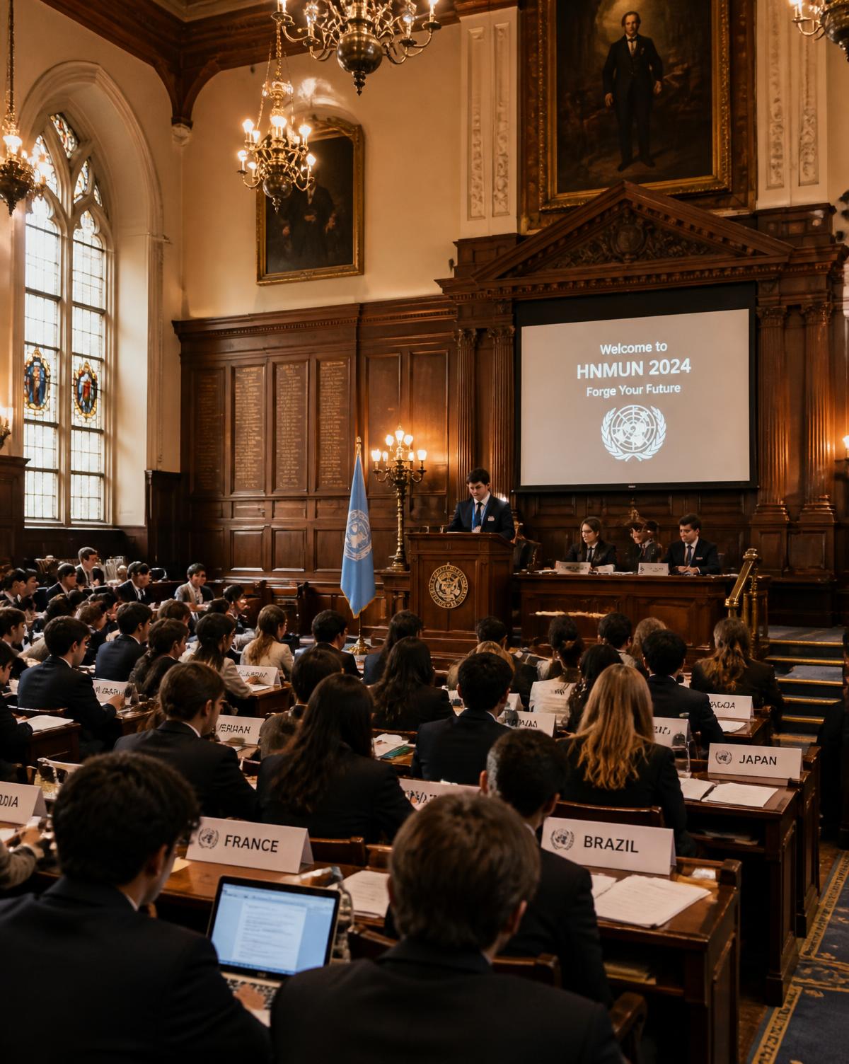 Assemblée annuelle de l'association de diplomatie dans un amphithéâtre historique